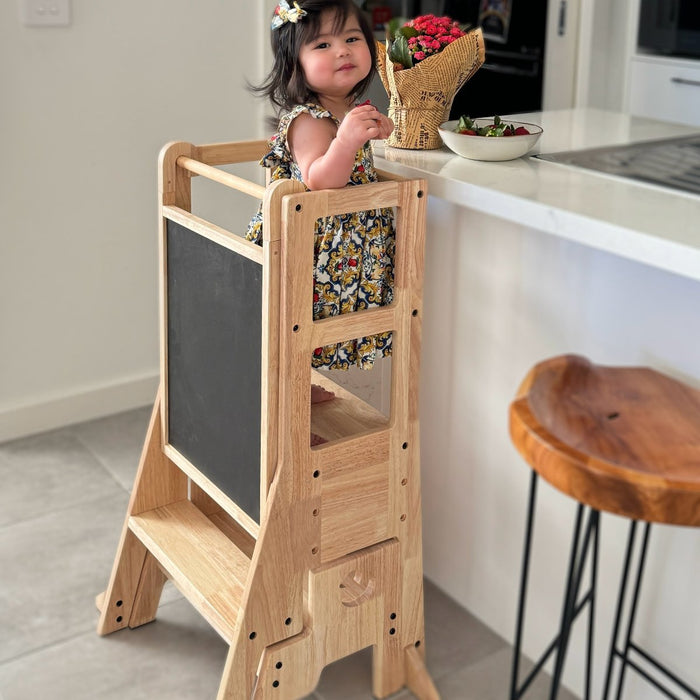 My Duckling 2024 New Solid Wood Adjustable Learning Tower 3in1 - Deluxe (Duck Stool Handle)