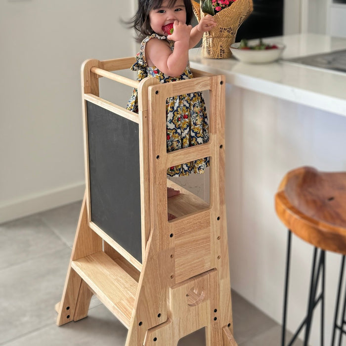 My Duckling 2024 New Solid Wood Adjustable Learning Tower 3in1 - Deluxe (Duck Stool Handle)