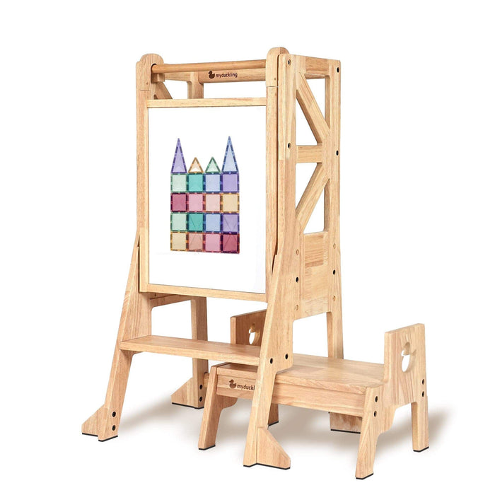 Wooden Learning Towers My Duckling 2024 New Deluxe Solid Wood Adjustable Learning Tower - Flag with Duck Stool Handle