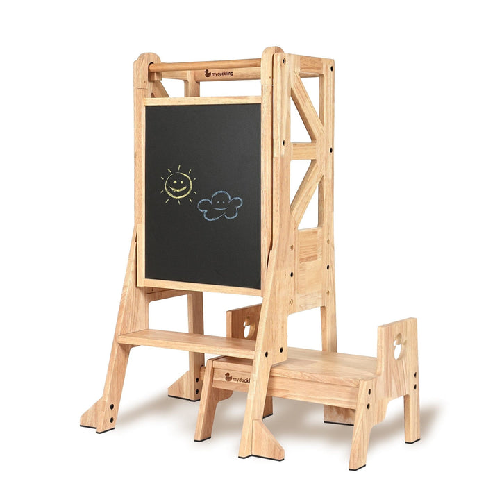 Wooden Learning Towers My Duckling 2024 New Deluxe Solid Wood Adjustable Learning Tower - Flag with Duck Stool Handle