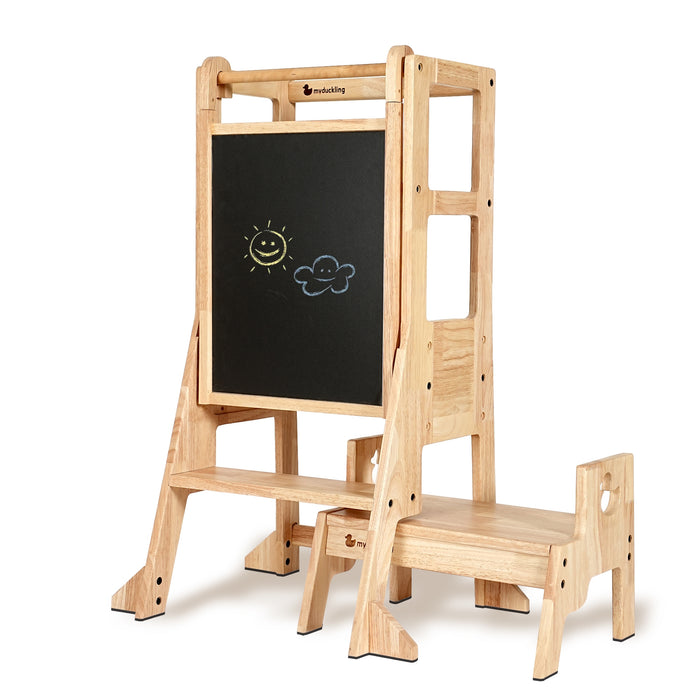 My Duckling 2024 New Solid Wood Adjustable Learning Tower 3in1 - Deluxe (Duck Stool Handle)