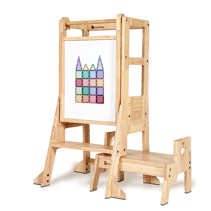 My Duckling 2024 New Solid Wood Adjustable Learning Tower 3in1 - Deluxe (Duck Stool Handle)