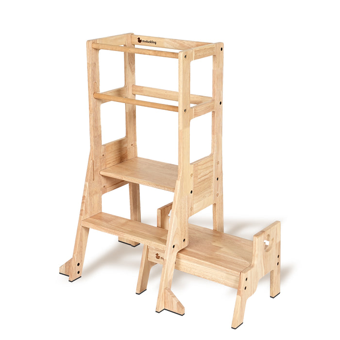 My Duckling 2024 New Solid Wood Adjustable Learning Tower 3in1 - Deluxe (Duck Stool Handle)