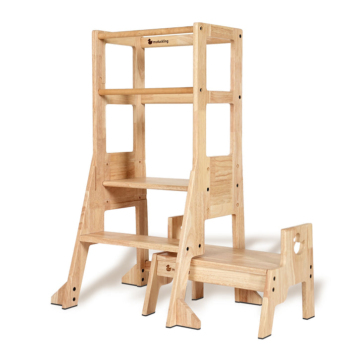 My Duckling 2024 New Solid Wood Adjustable Learning Tower 3in1 - Deluxe (Duck Stool Handle)