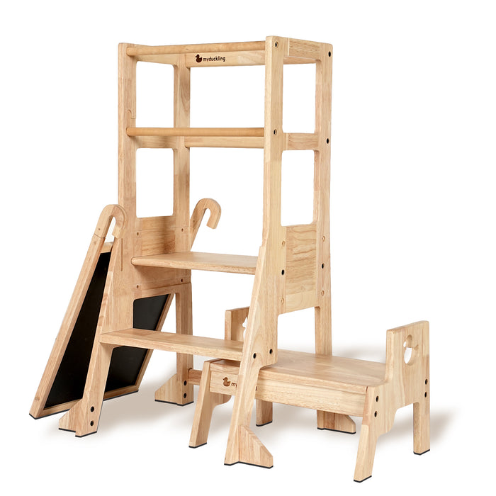 My Duckling 2024 New Solid Wood Adjustable Learning Tower 3in1 - Deluxe (Duck Stool Handle)