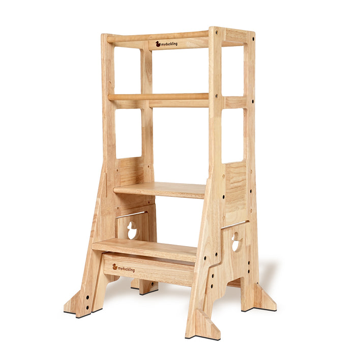 My Duckling 2024 New Solid Wood Adjustable Learning Tower 3in1 - Deluxe (Duck Stool Handle)